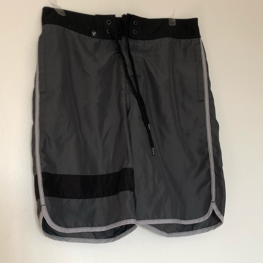 Grey & Black American Eagle Swim Trunks Size S